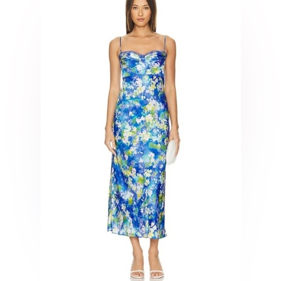 NEW ASTR the Label Florianne Dress Blue Yellow Abstract Floral Maxi Size Small S - Picture 1 of 7